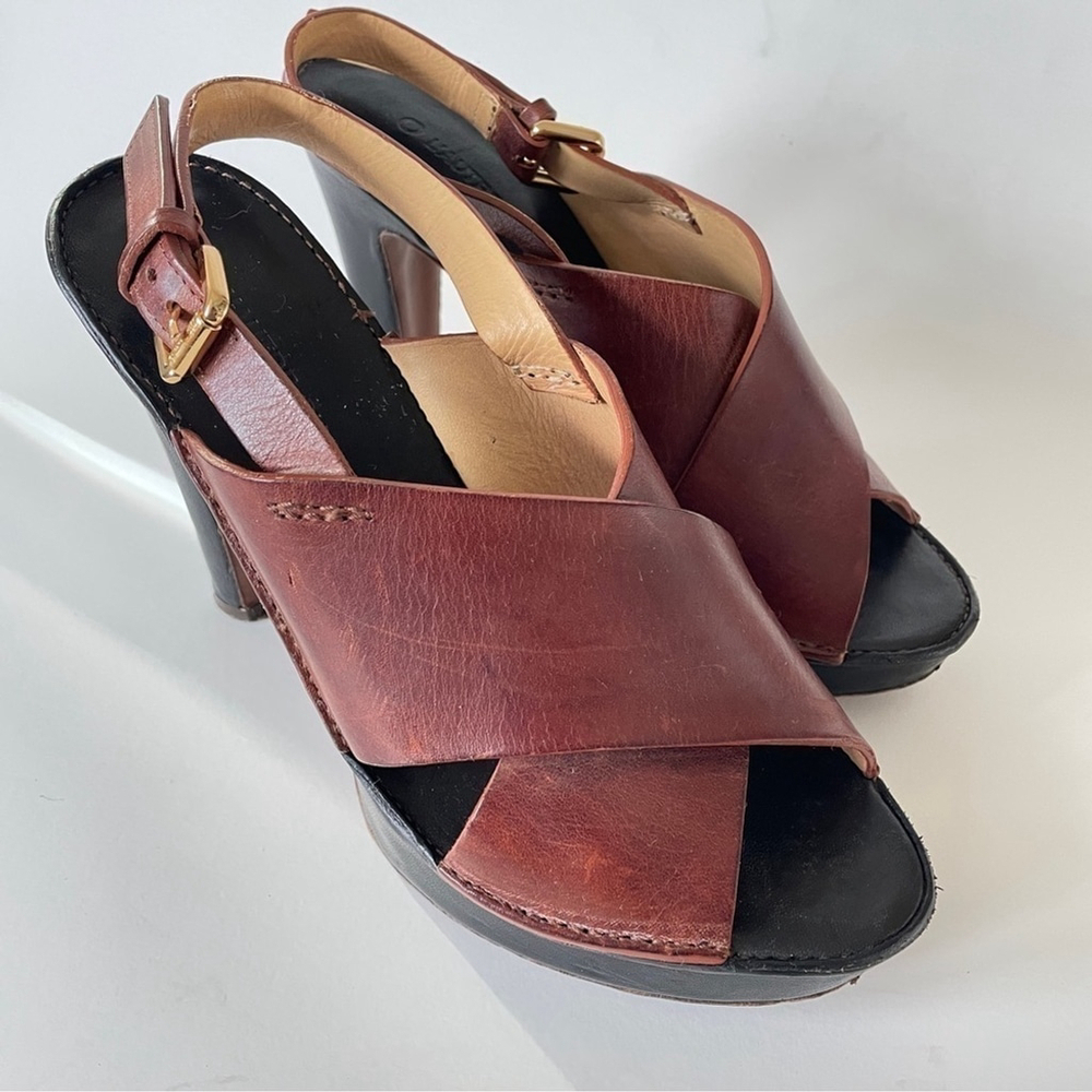 L’autre Chose Brown Leather Criss-Cross Sandle High Heel Clog Platform 7.5 - Picture 2 of 10